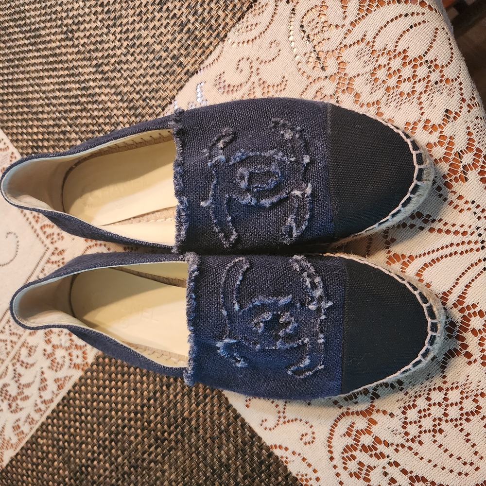 CHANEL Navy Espadrilles